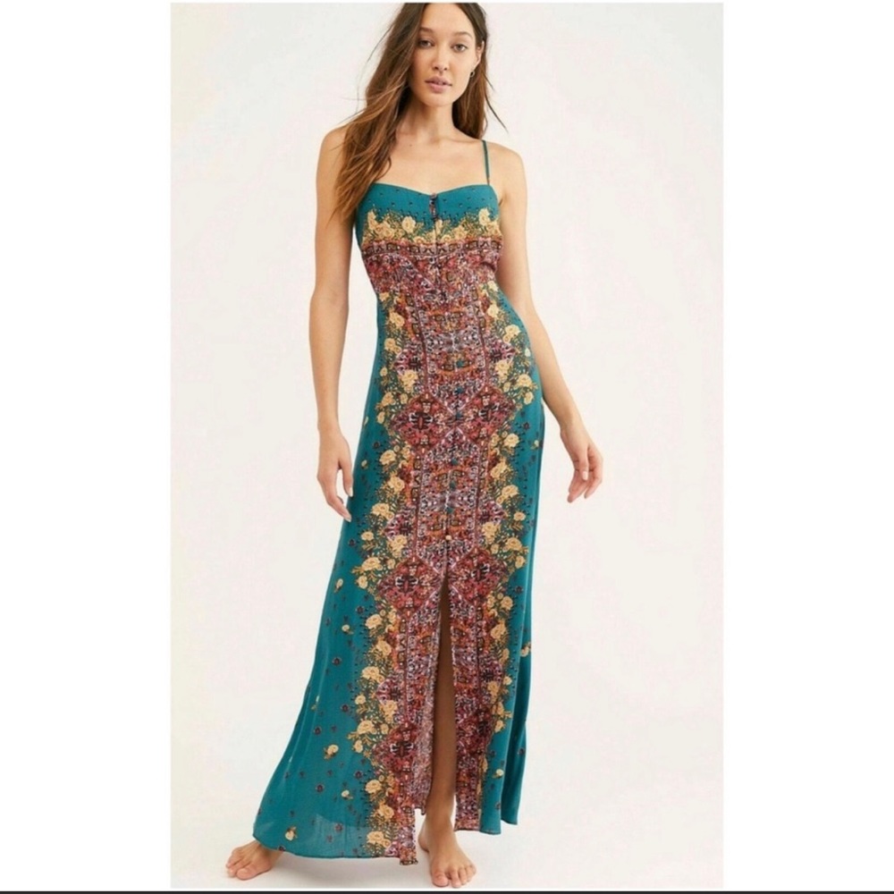 Intimately Free People size large morning song printed button front maxi dress